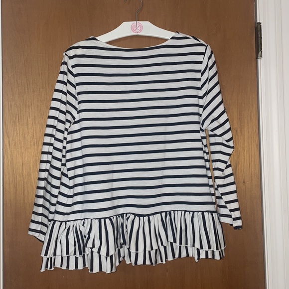 •CROWN & IVY•WHITE & BLACK STRIPED  RUFFLE LONG SLLEVE SCOOPNECK TOP SIZE PL - Picture 3 of 7